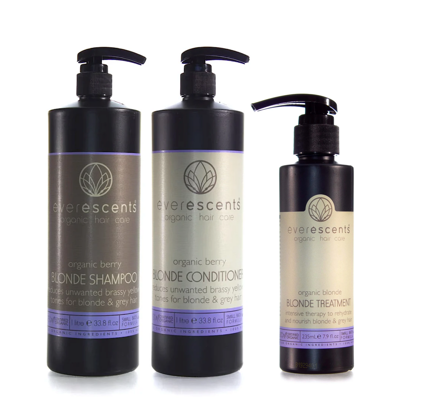 Everescents Organic Berry Blonde Shampoo and Conditioner 1000ml + Treatment (3pc)