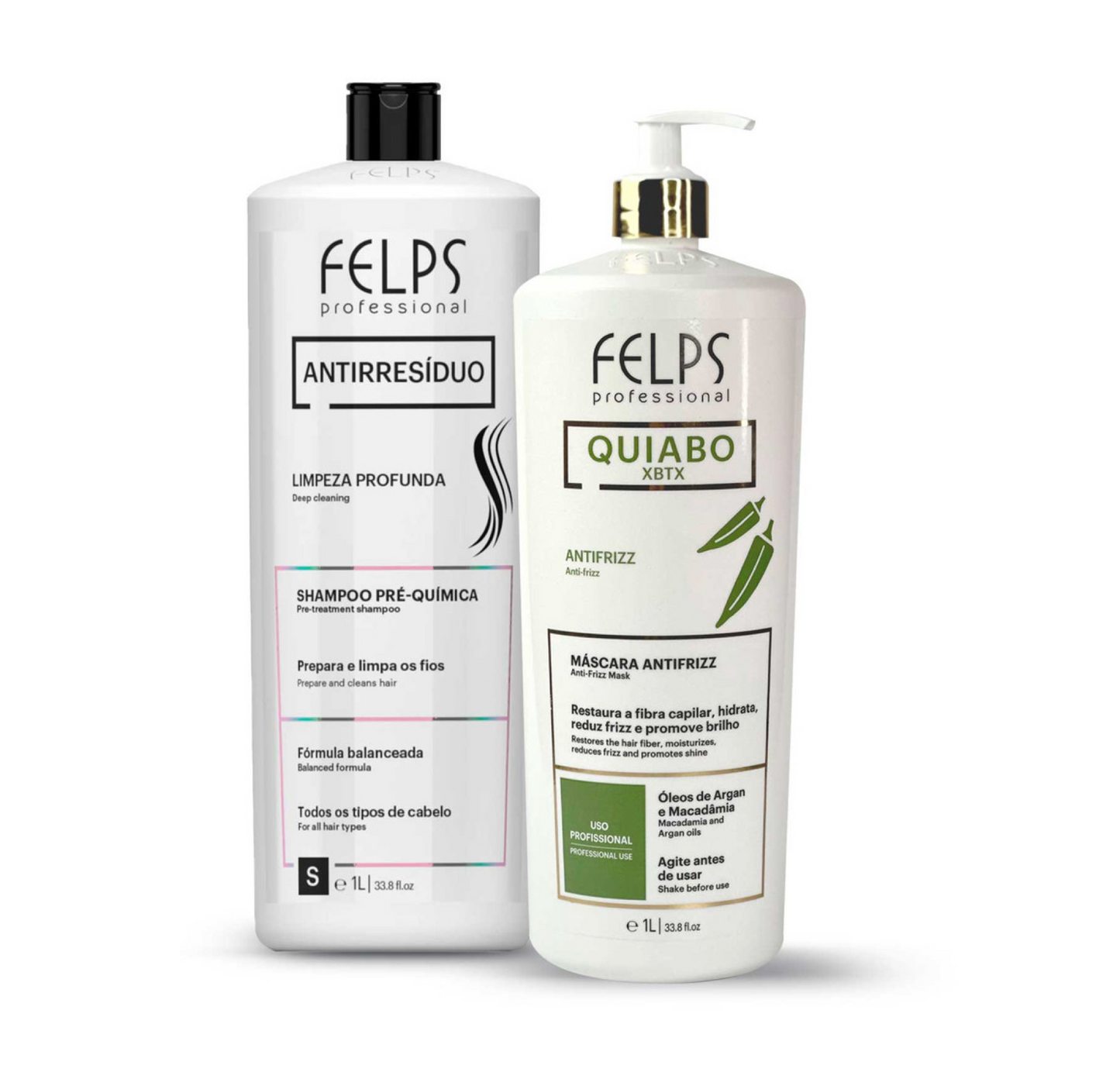 Felps Clarifying Shampoo and Okra Quiabo Brazilian XBTX Anti Frizz Mask 1L (2pc)