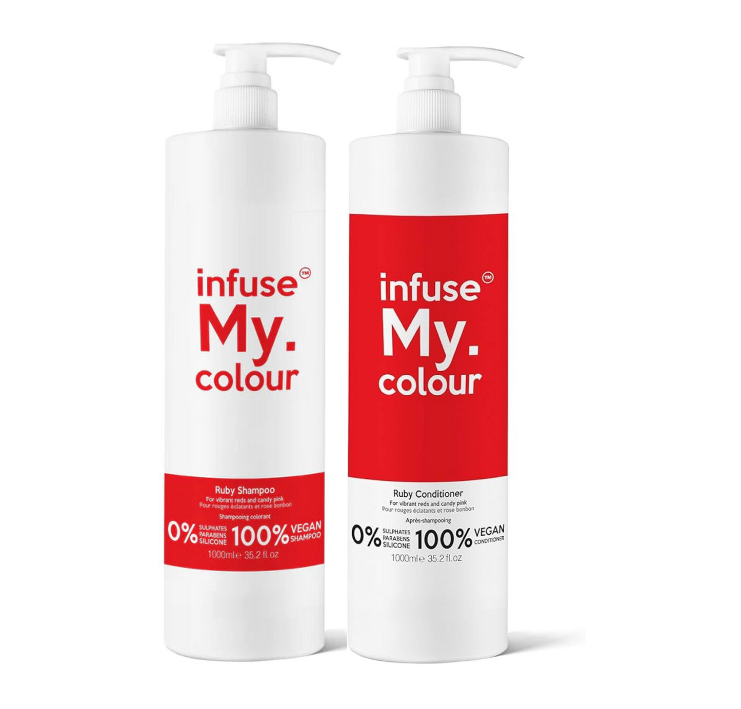 Infuse My Colour Ruby Red Candy Pink Shampoo and Conditioner 1000ml