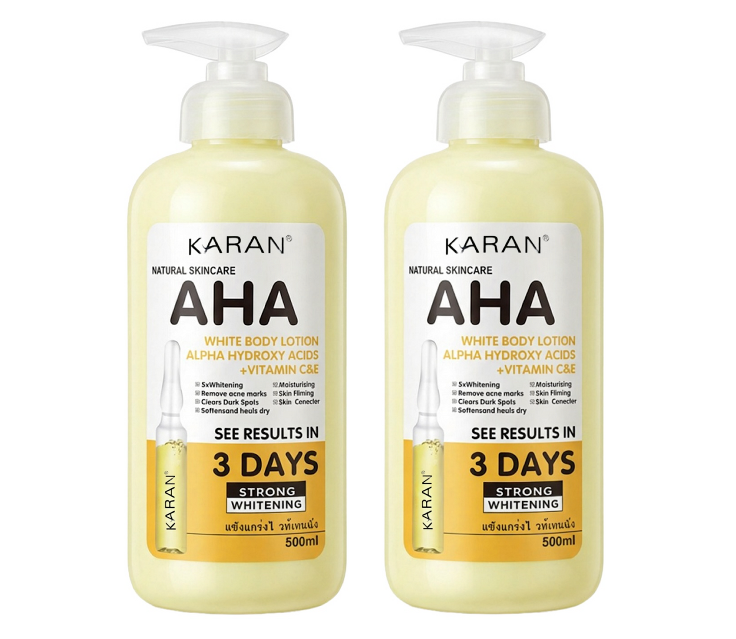 Karan AHA White Body Lotion Vitamin C & E 3 Days 500ml (2pc)