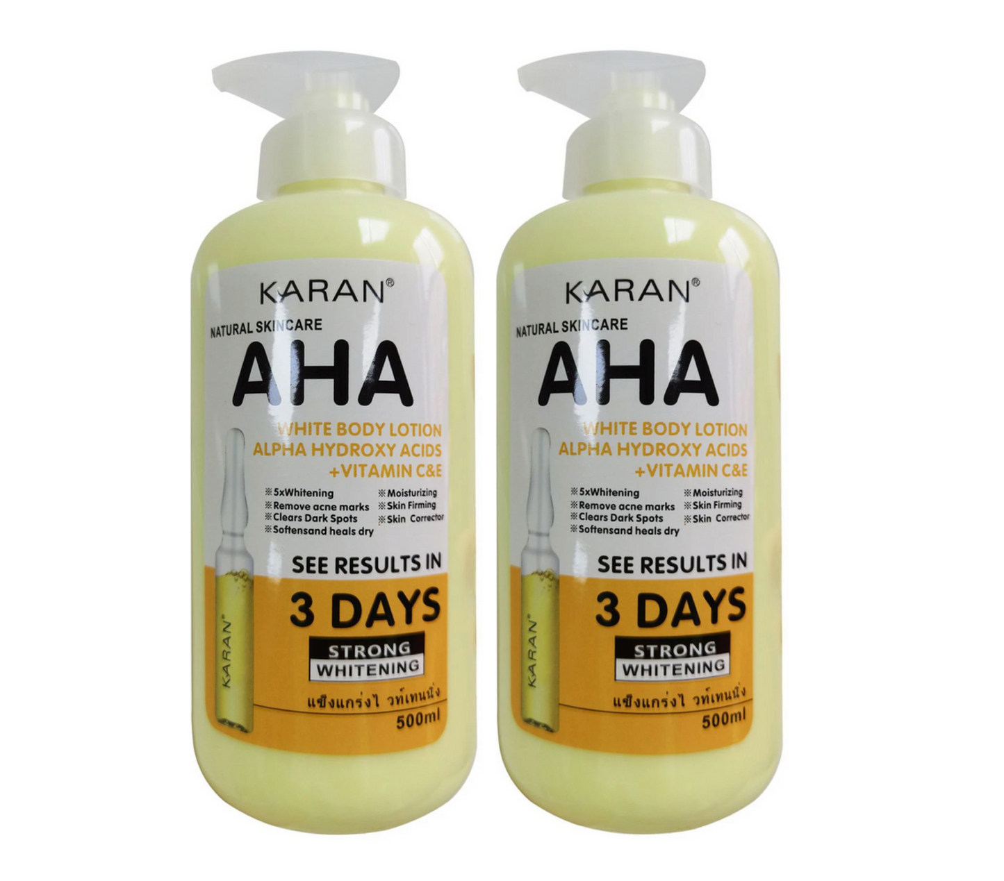 Karan AHA White Body Lotion Vitamin C & E 3 Days 500ml (2pc)