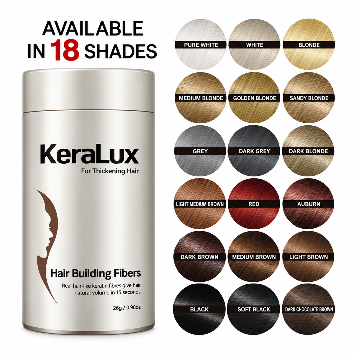 Keralux Hair Building Fibers 1kg Bulk Hair Thickening Fibres