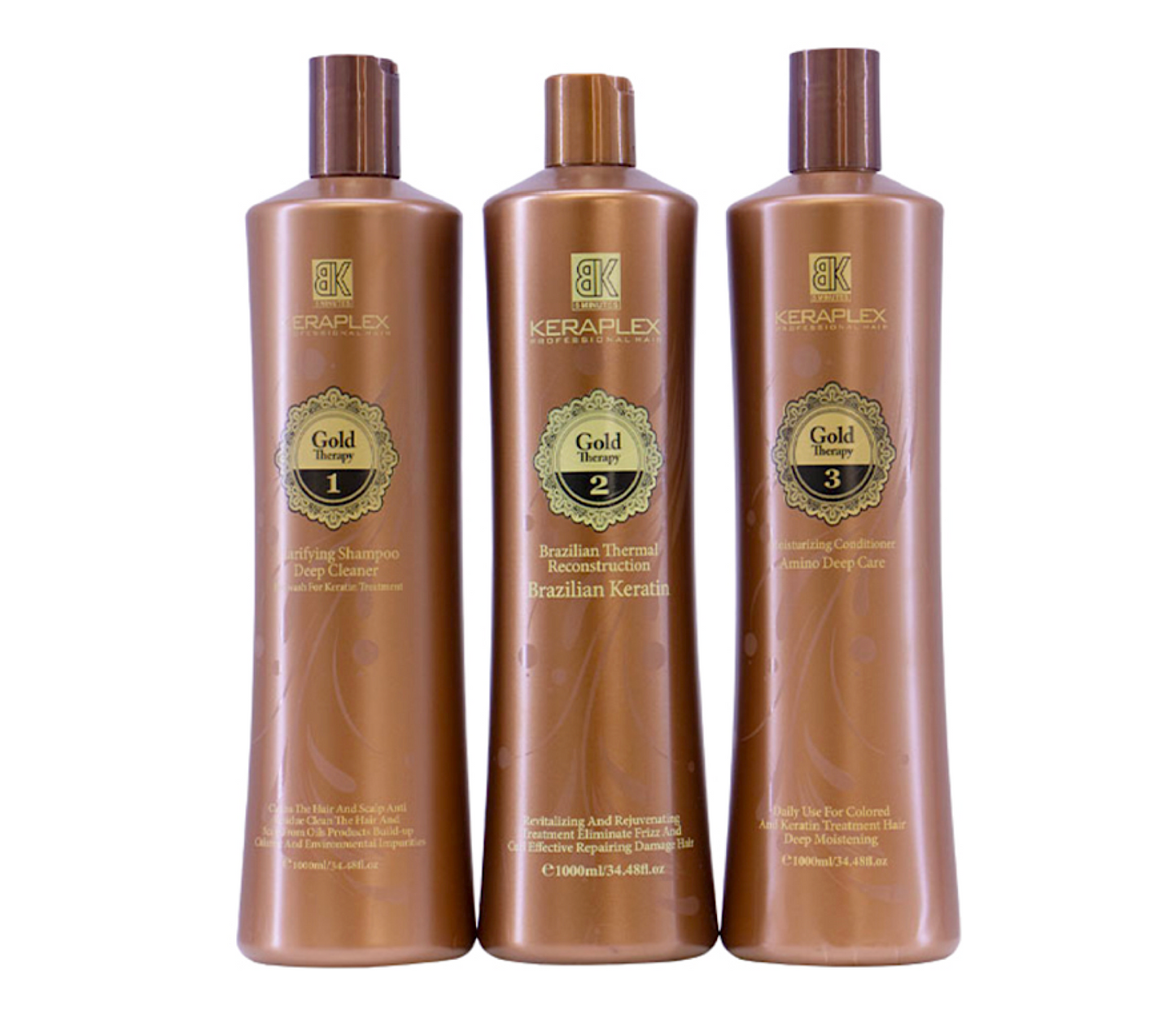 Keraplex Gold Therapy Brazilian Thermal Reconstruction Keratin Treatment 1000ml Kit (3pc)