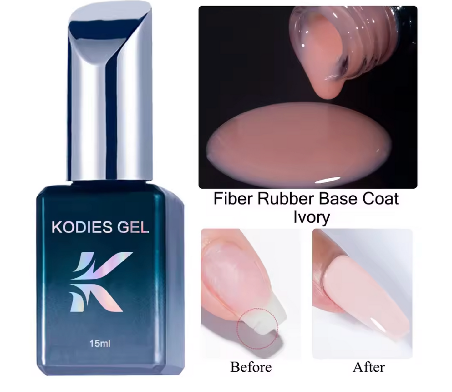 Kodies Cracked Nail Repair Fiber Rubber Base Gel Coat 15ml