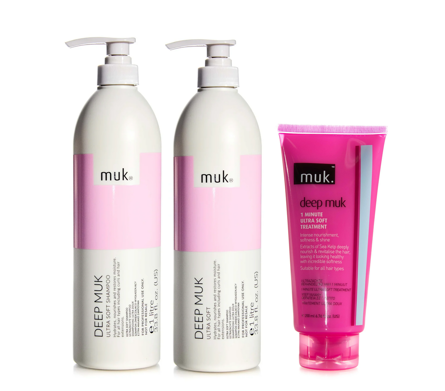 Muk Deep Ultra Soft Shampoo and Conditioner 1000ml + Treatment 200ml