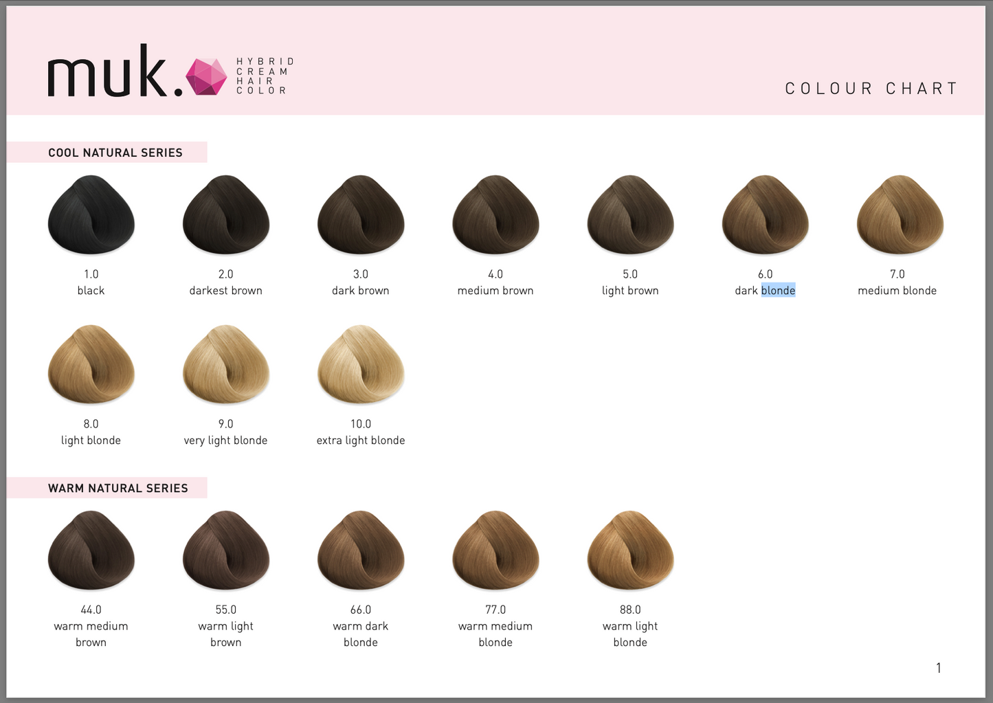 Muk Hybrid Cream Hair Colour Chart