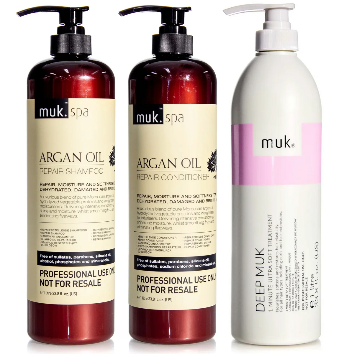 Muk Spa Argan Oil Repair Shampoo and Conditioner 1000ml + Deep Treatment Trio