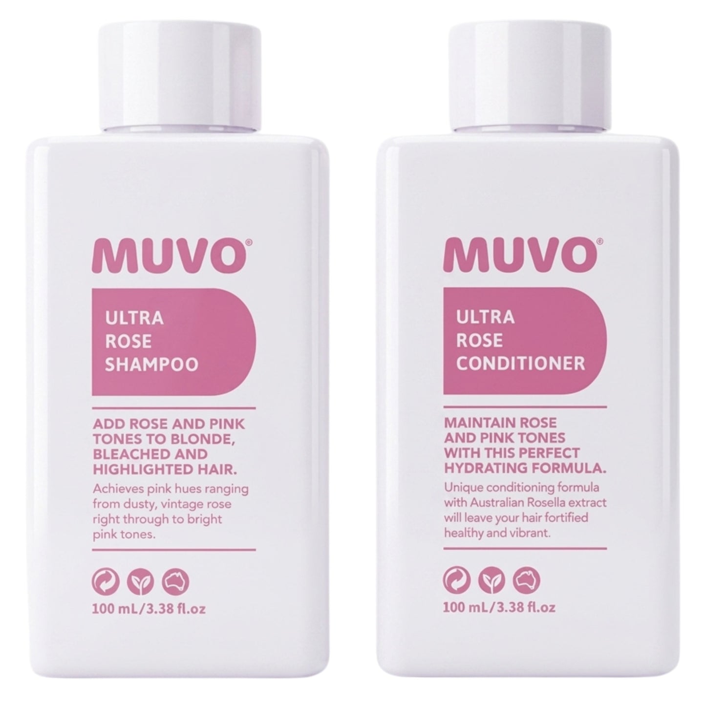 Muvo Ultra Rose Shampoo and Conditioner 100ml Travel Pack