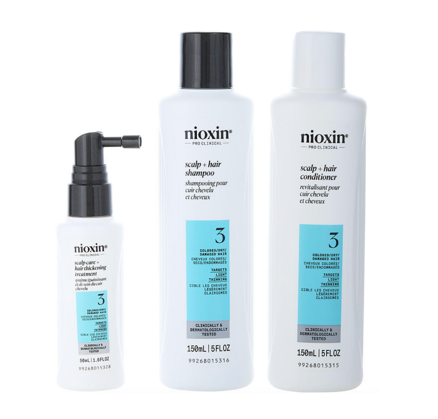 Nioxin Scalp & Hair System 3 Colored Dry Shampoo & Conditioner 150ml + Treatment (3pc) Trial