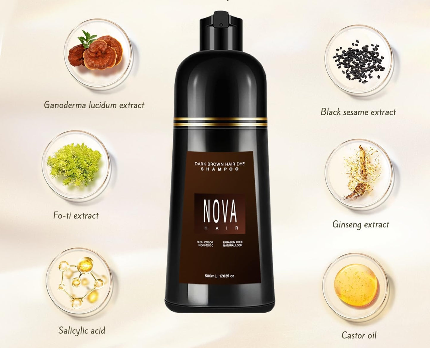 Nova Hair Dark Brown Hair Dye Shampoo 500ml