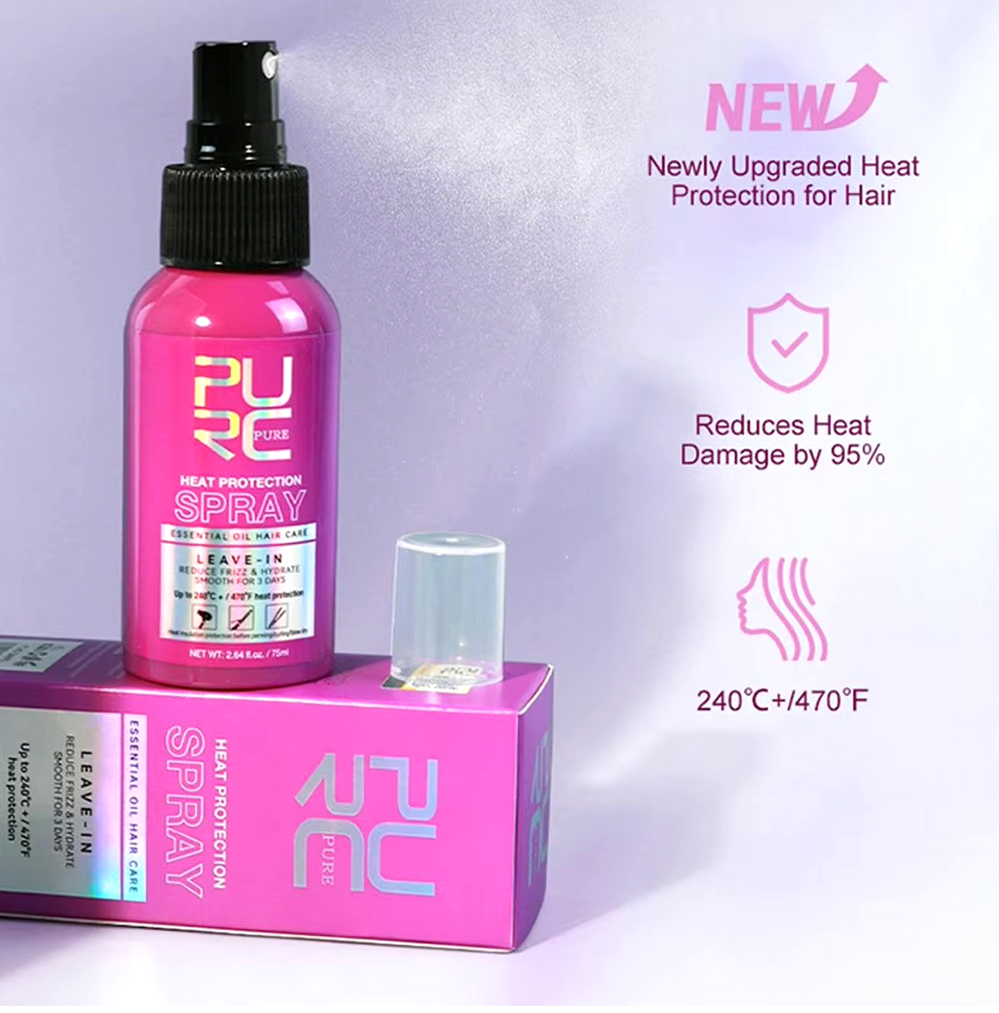 Purc Heat Protection Spray Essential Oil Leave In 75ml
