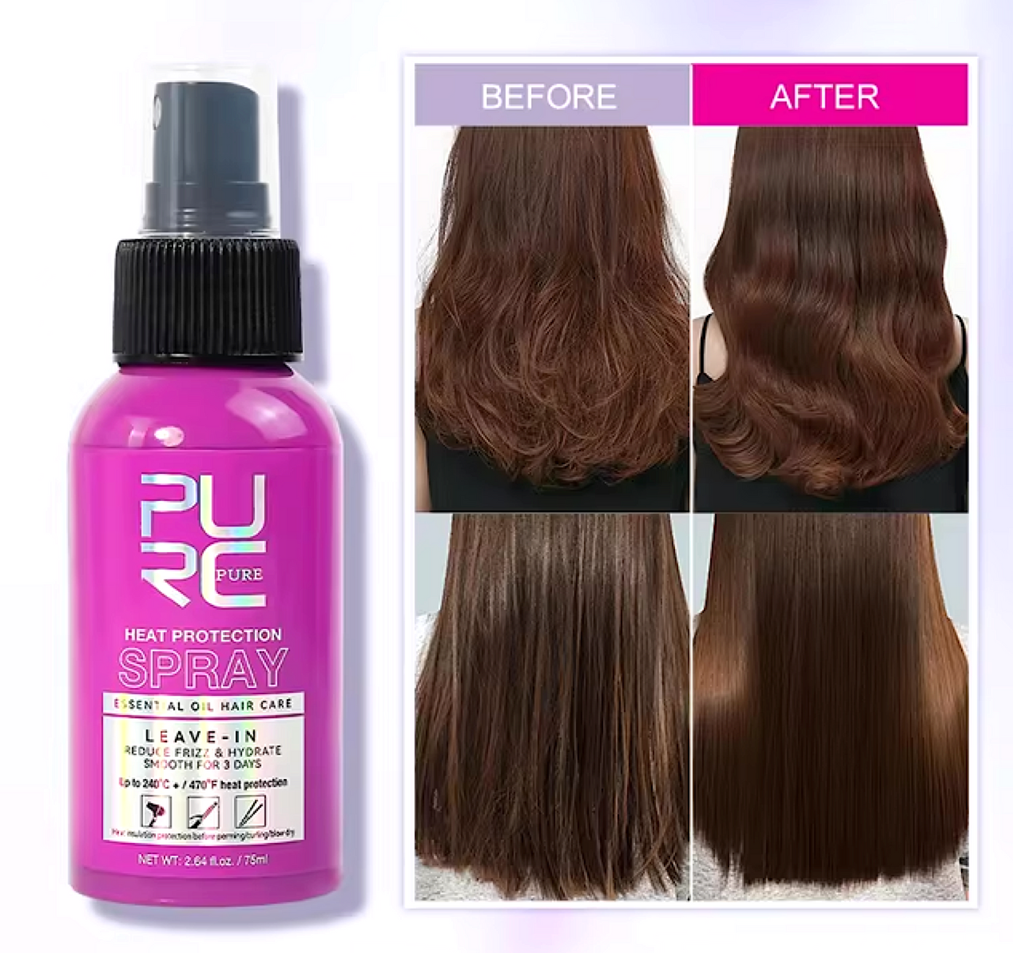 Purc Heat Protection Spray Essential Oil Leave In 75ml