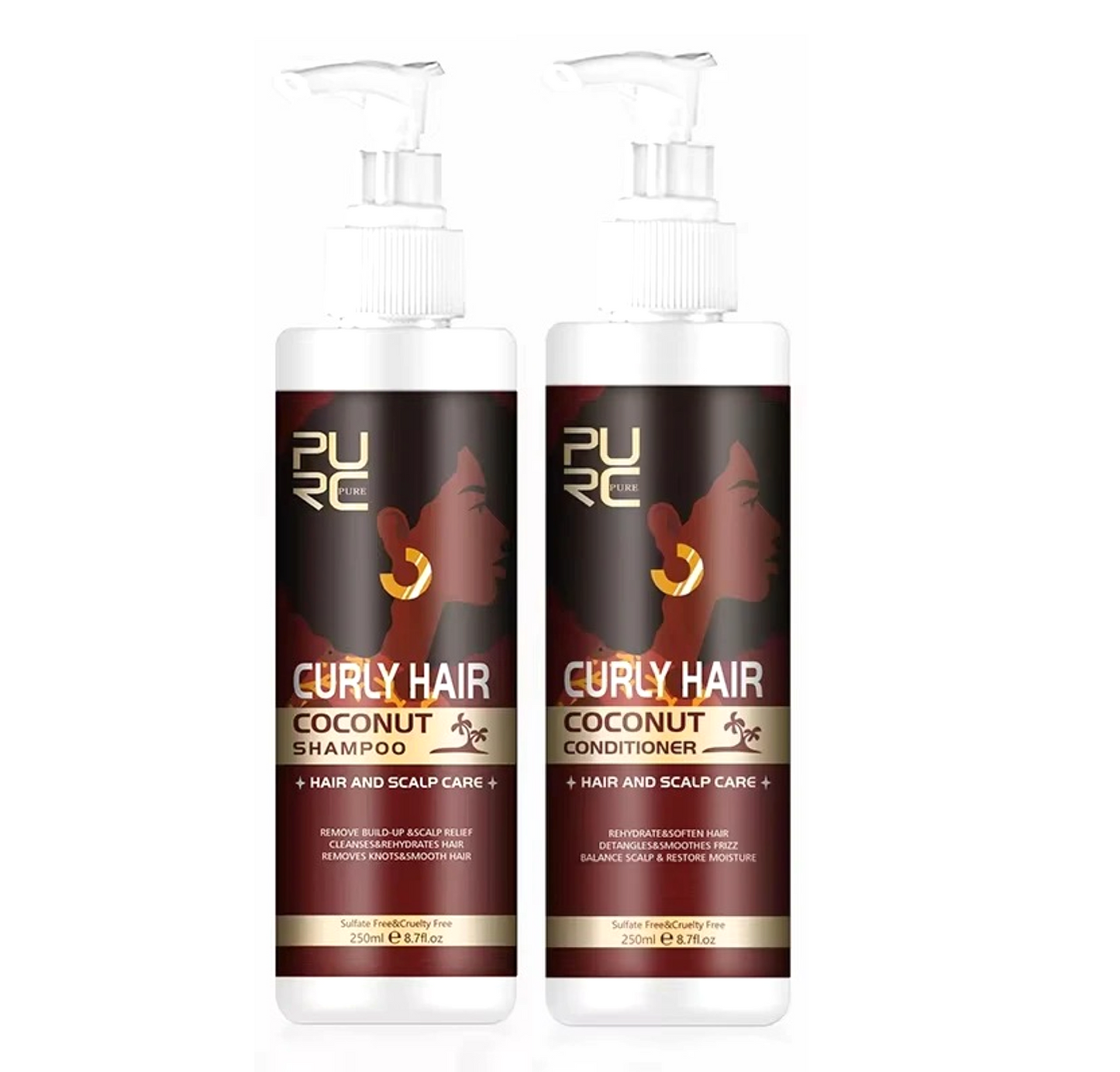 Purc Curly Hair Coconut Shampoo and Conditioner 250ml