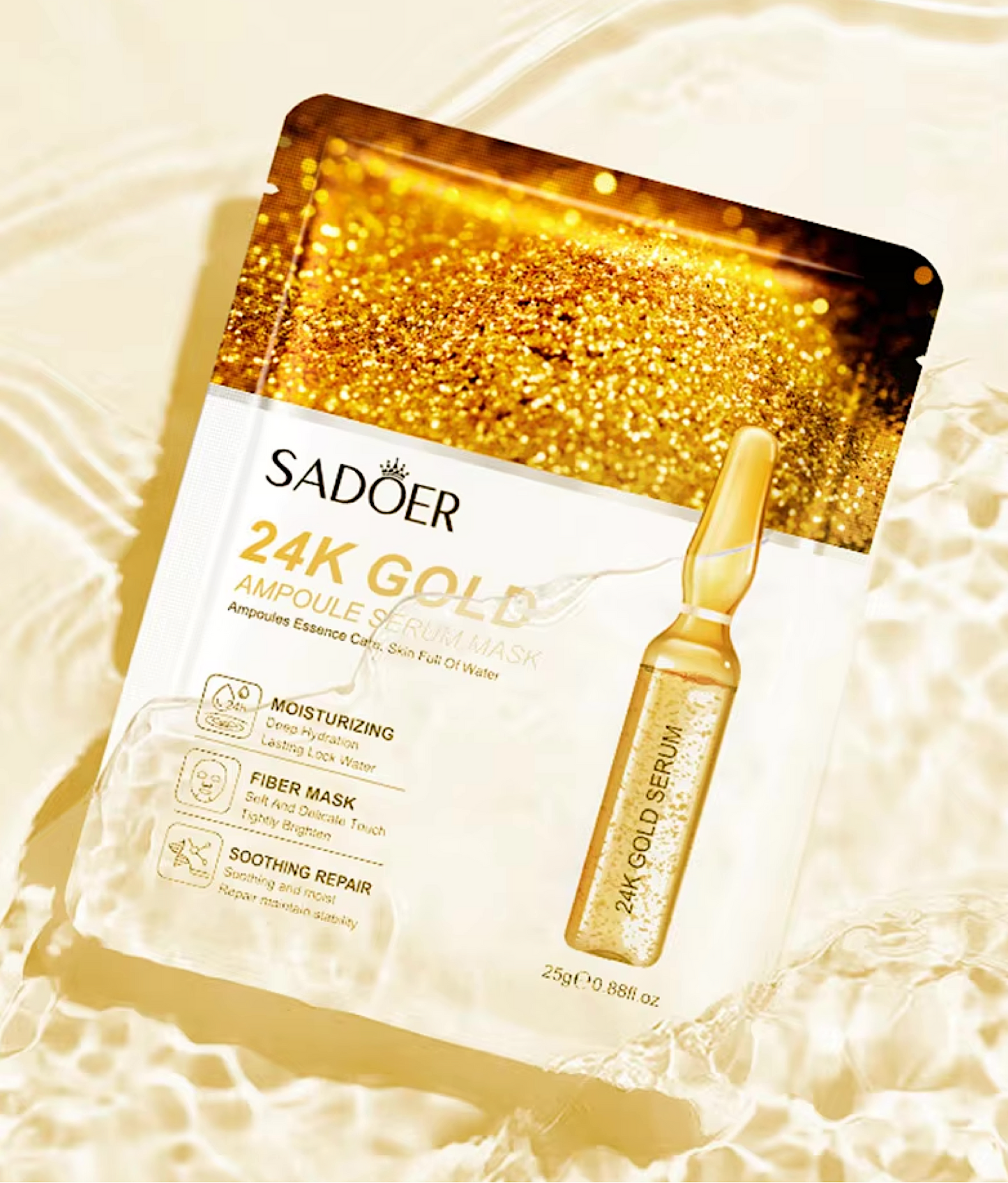 Sadoer Facial Skincare Masks 24K Gold Hyaluronic Acid Vitamin C (15pcs)