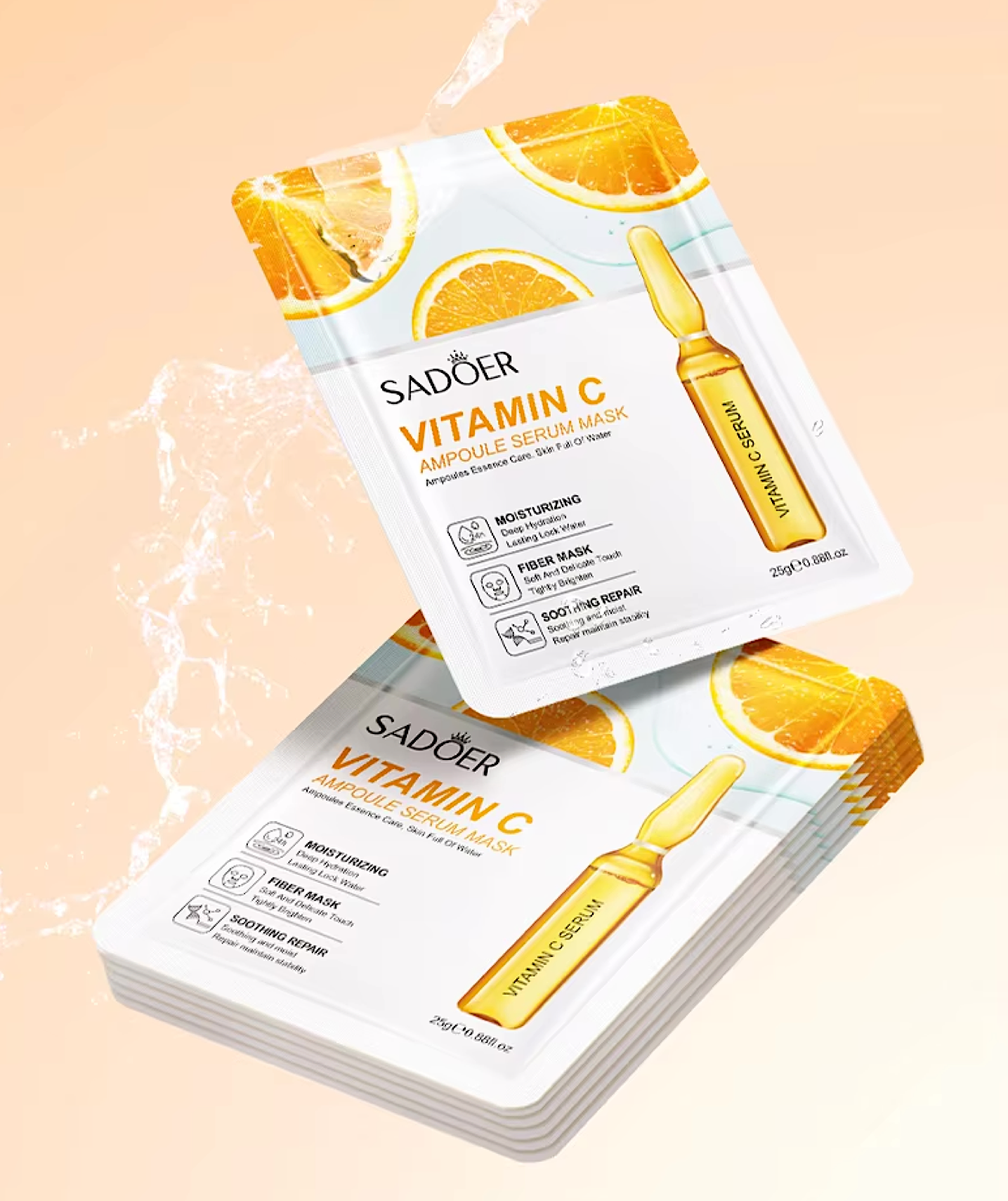 Sadoer Facial Skincare Masks 24K Gold Hyaluronic Acid Vitamin C (15pcs)