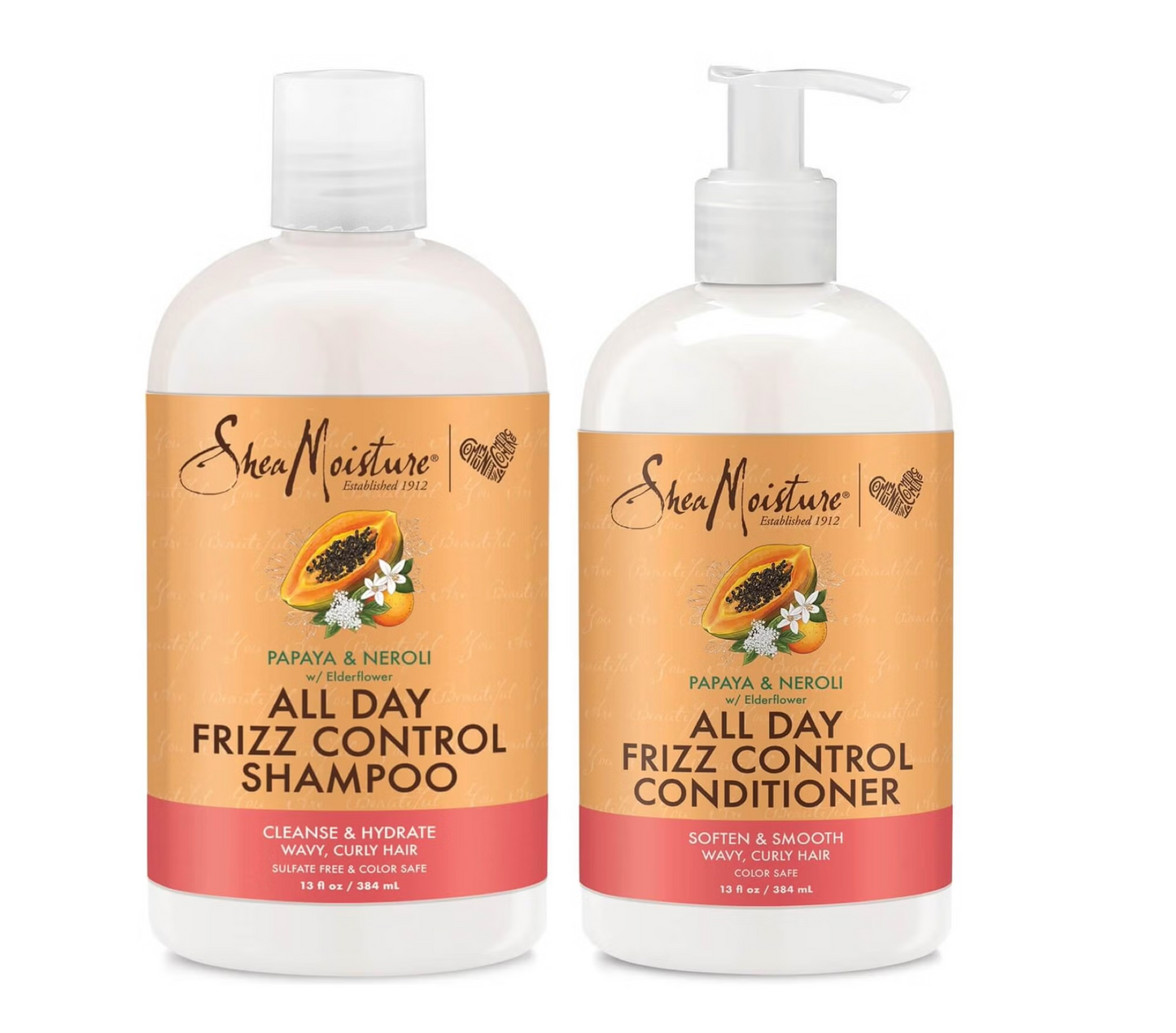 Shea Moisture All Day Frizz Control Papaya Shampoo and Conditioner 384ml