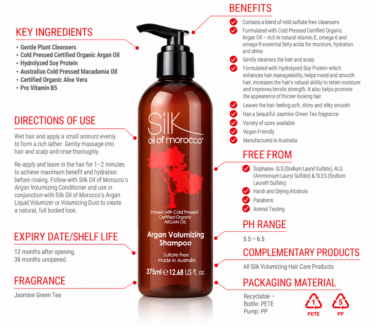 Silk Oil of Morocco Argan Volumizing Shampoo and Conditioner 375ml