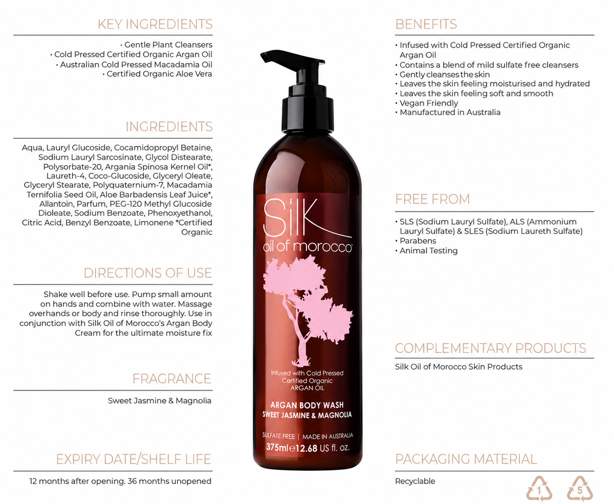 Silk Oil of Morocco Sweet Jasmine & Magnolia Argan Body Wash 1000ml