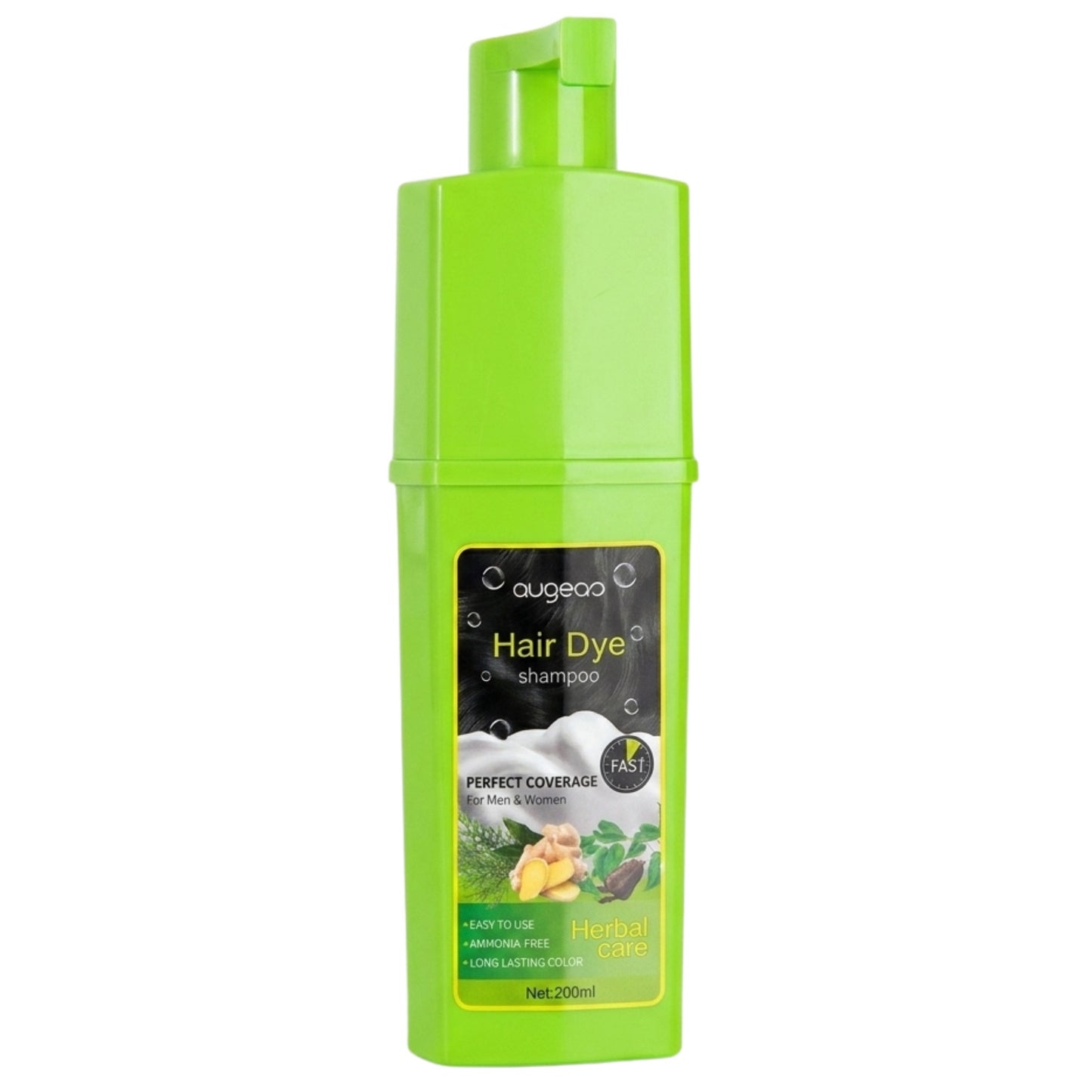 Augeas Black Hair Dye Shampoo Herbal Care Perfect Coverage 200ml