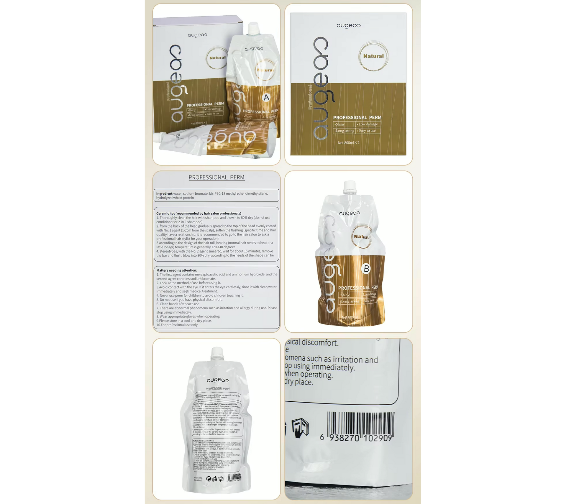 Augeas Professional Perm Keratin Straight Hair Treatment 800ml Duo
