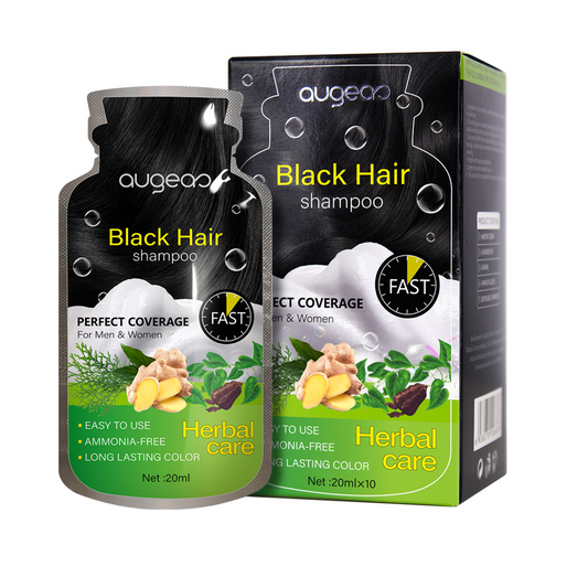 Augeas Herbal Black Hair Dye Shampoo Full Gray Coverage 20ml x 10