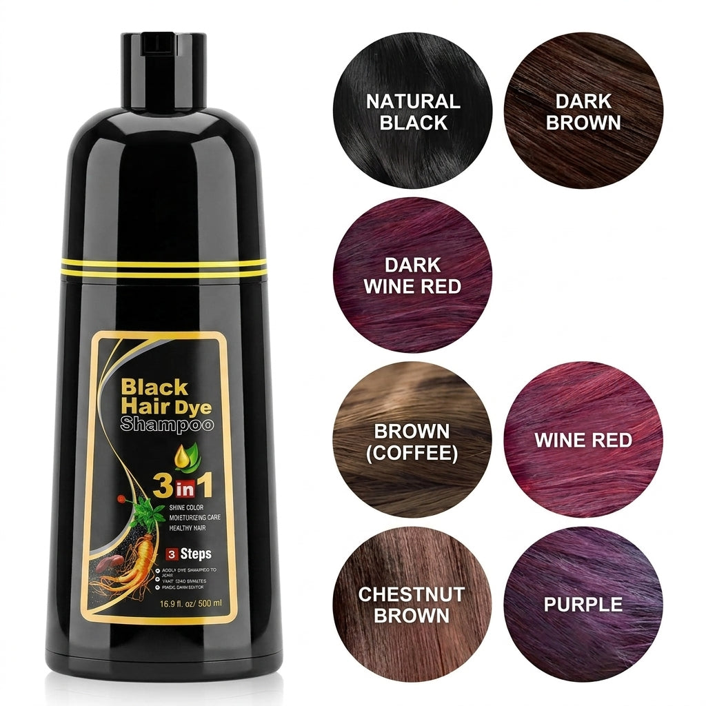 Black Hair Dye 3 in 1 Colour Depositing Shampoo 500ml