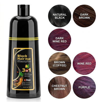 Black Hair Dye 3 in 1 Colour Depositing Shampoo 500ml