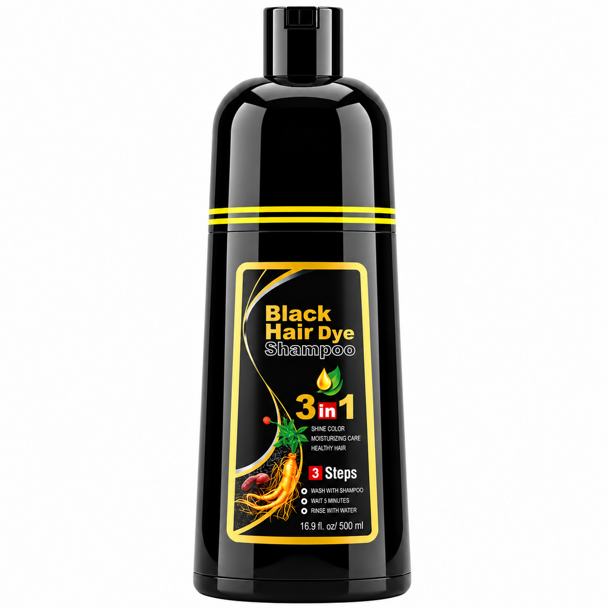 Black Hair Dye 3 in 1 Colour Depositing Shampoo 500ml