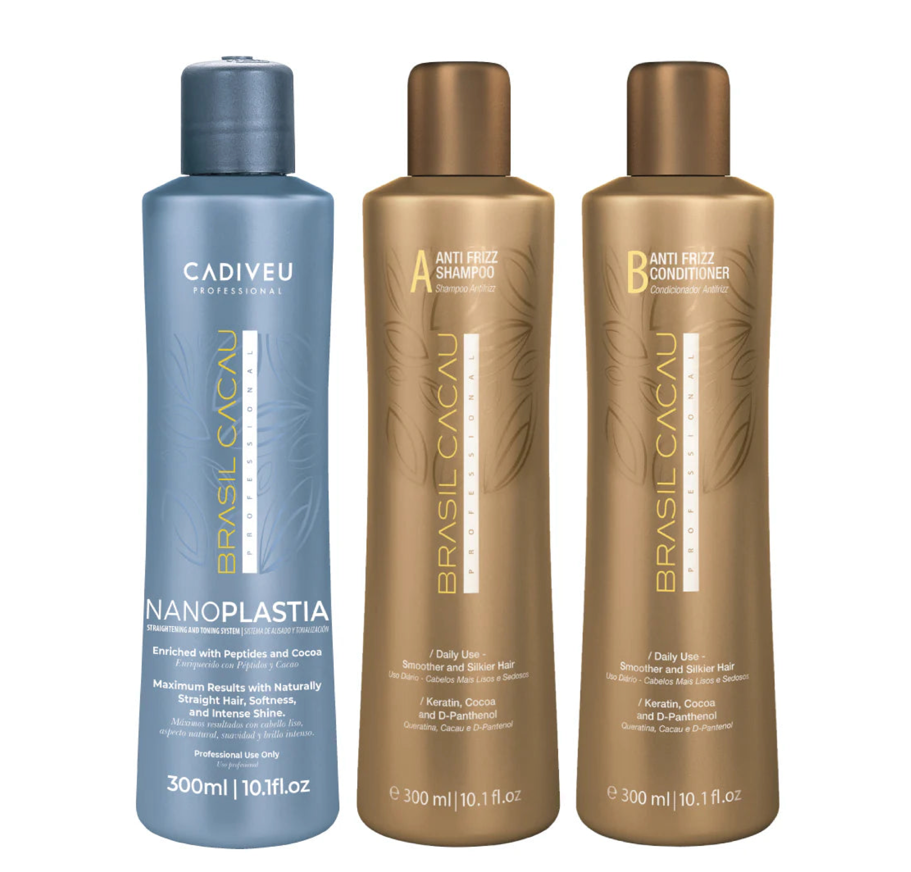 Brasil Cacau Nanoplastia Treatment 300ml + Anti Frizz Shampoo and Conditioner (3pc)
