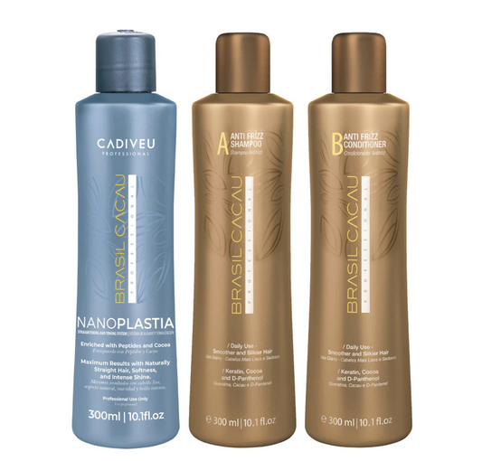 Brasil Cacau Nanoplastia Treatment 300ml + Anti Frizz Shampoo and Conditioner (3pc)