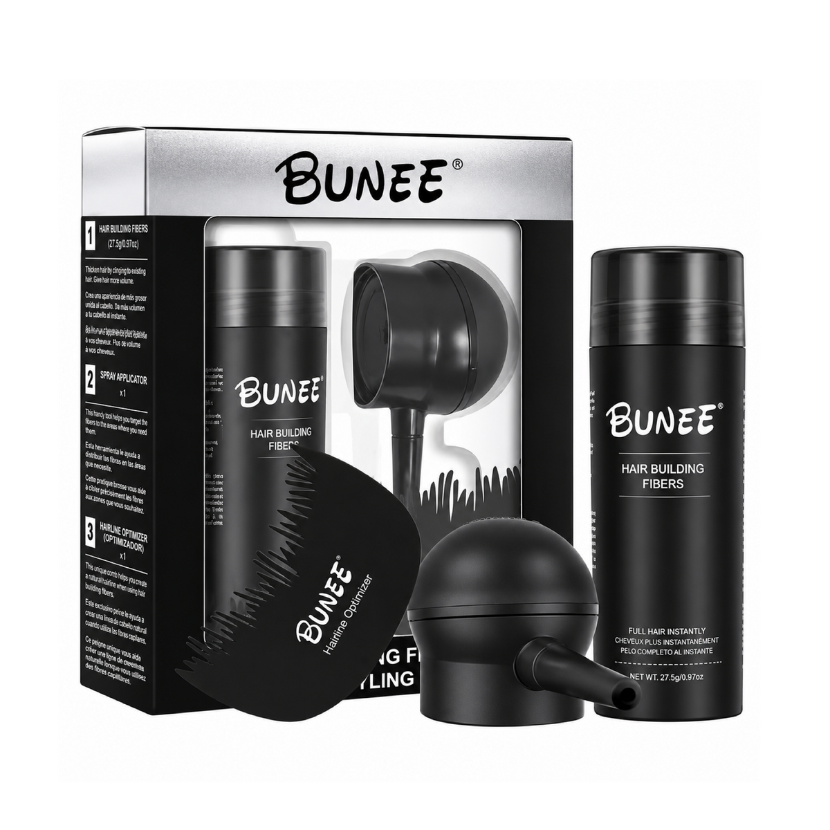 Bunee Hair Building Fibers Hair Stylist Applicator + Optimiser Kit