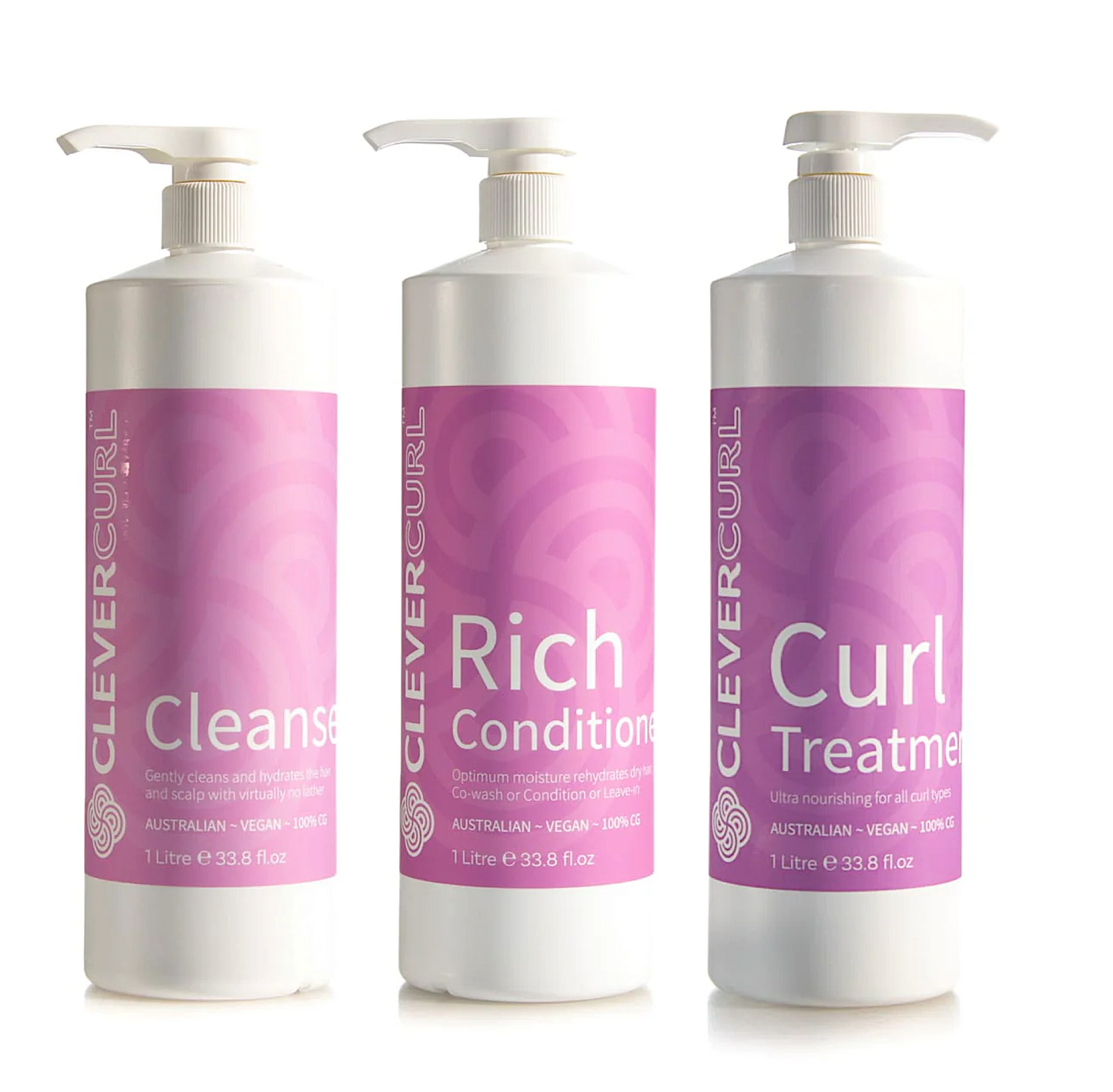 Clever Curl Cleanser Shampoo and Rich Conditioner + Curl Treatment 1000ml Trio