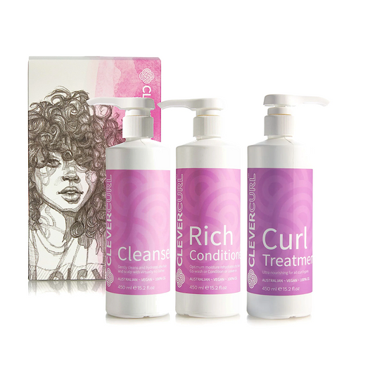 Clever Curl Cleanser Shampoo and Rich Conditioner + Curl Treatment 450ml Trio