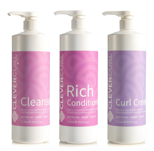 Clever Curl Cleanser and Rich Conditioner + Curl Cream 1000ml Trio