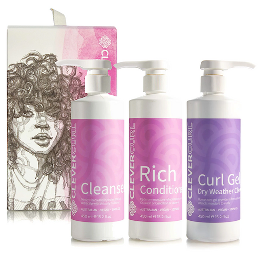 Clever Curl Cleanser and Rich Conditioner + Dry Weather Gel 450ml Trio