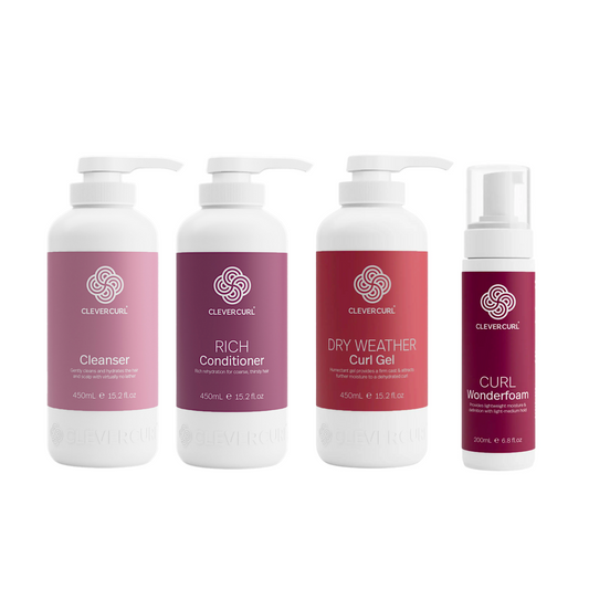 Clever Curl Cleanser and Rich Conditioner 450ml + Dry Weather Gel + Wonderfoam (4pc)