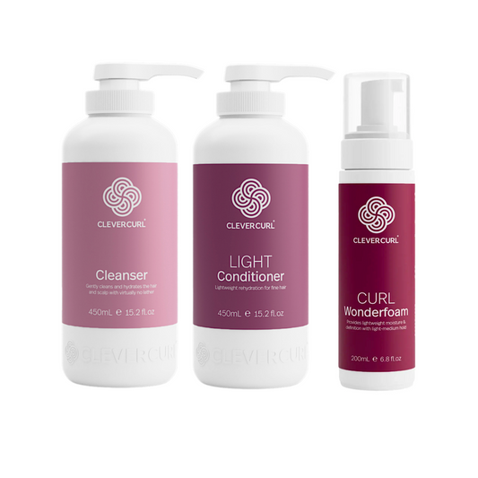 Clever Curl Cleanser Shampoo and Light Conditioner 450ml + Wonderfoam (3pc)