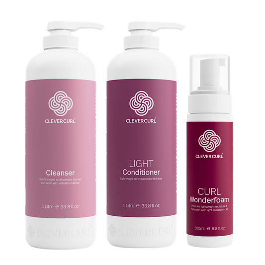 Clever Curl Cleanser Shampoo and Light Conditioner 1000ml + Wonderfoam (3pc)
