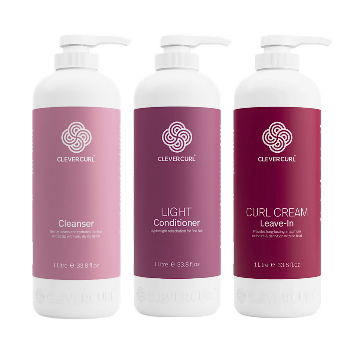 Clever Curl Cleanser and Light Conditioner 1000ml + Curl Cream (3pc)