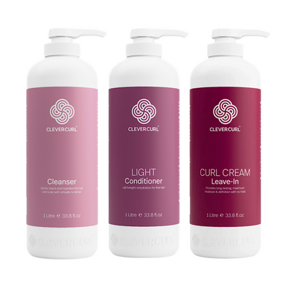 Clever Curl Cleanser and Light Conditioner 1000ml + Curl Cream (3pc)