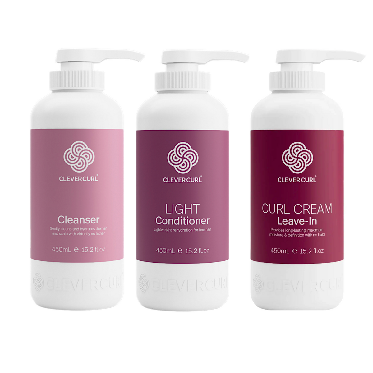 Clever Curl Cleanser and Light Conditioner 450ml + Curl Cream (3pc)
