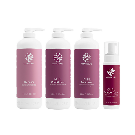 Clever Curl Cleanser and Rich Conditioner 1L + Curl Treatment + Wonderfoam (4pc)