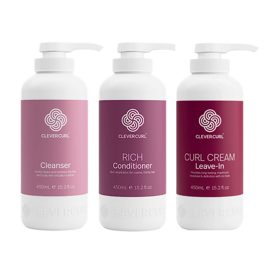 Clever Curl Cleanser and Rich Conditioner 450ml + Curl Cream (3pc)