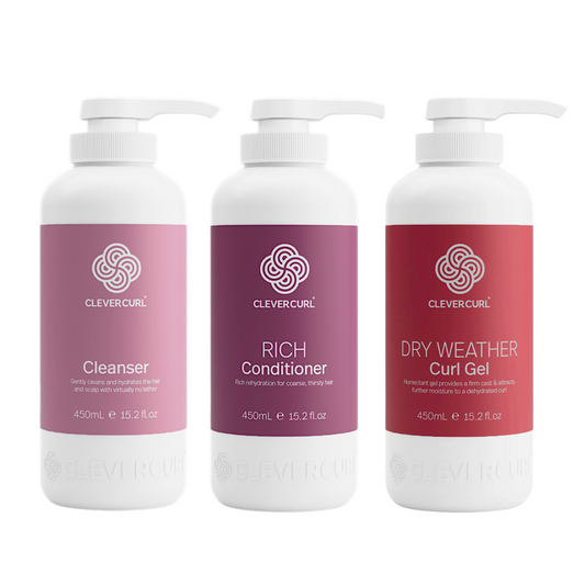 Clever Curl Cleanser and Rich Conditioner 450ml + Dry Weather Gel (3pc)