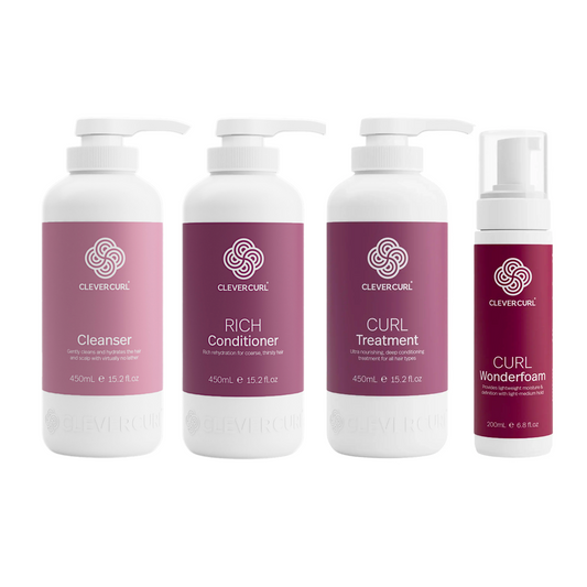 Clever Curl Cleanser and Rich Conditioner 450ml + Treatment & Wonderfoam (4pc)