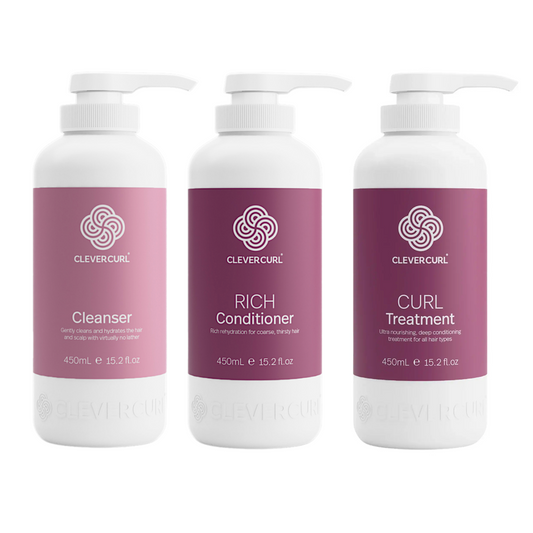 Clever Curl Cleanser and Rich Conditioner + Curl Treatment 450ml Trio
