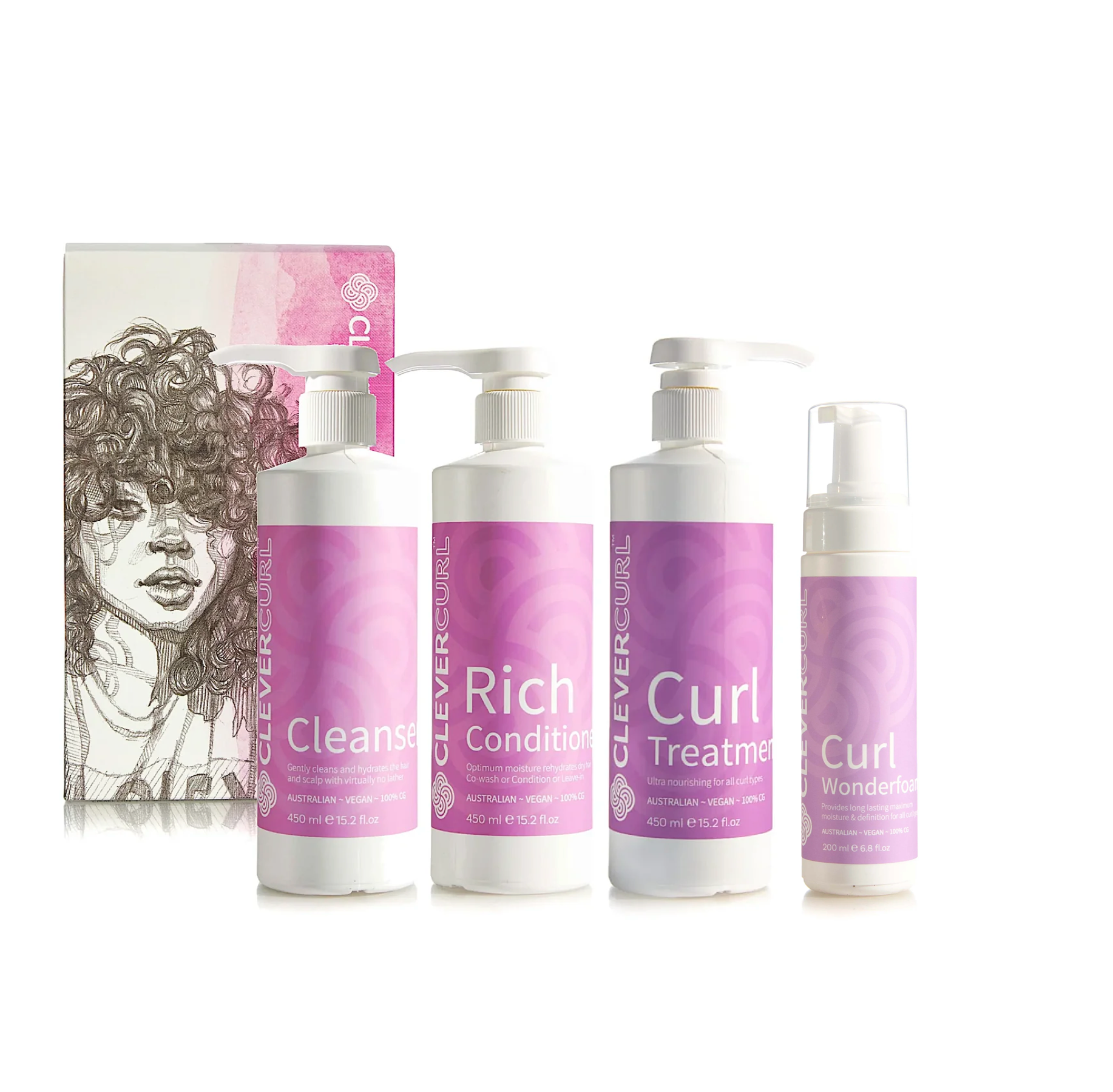 Clever Curl Cleanser and Rich Conditioner + Curl Treatment & Wonderfoam (4pc)