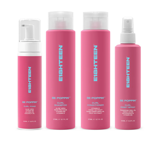 E18HTEEN Be Poppin Curl Shampoo and Conditioner 375ml + Curl Foam + Spray (4pc)