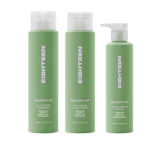 E18HTEEN Smooth AF Anti Frizz Shampoo and Conditioner + Moisturising Cream (3pc)