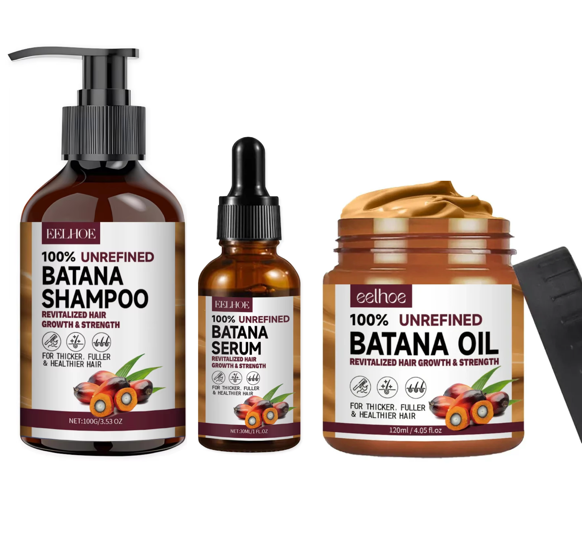 Eelhoe 100% Unrefined Batana Shampoo and Batana Oil Mask + Serum (3pc)